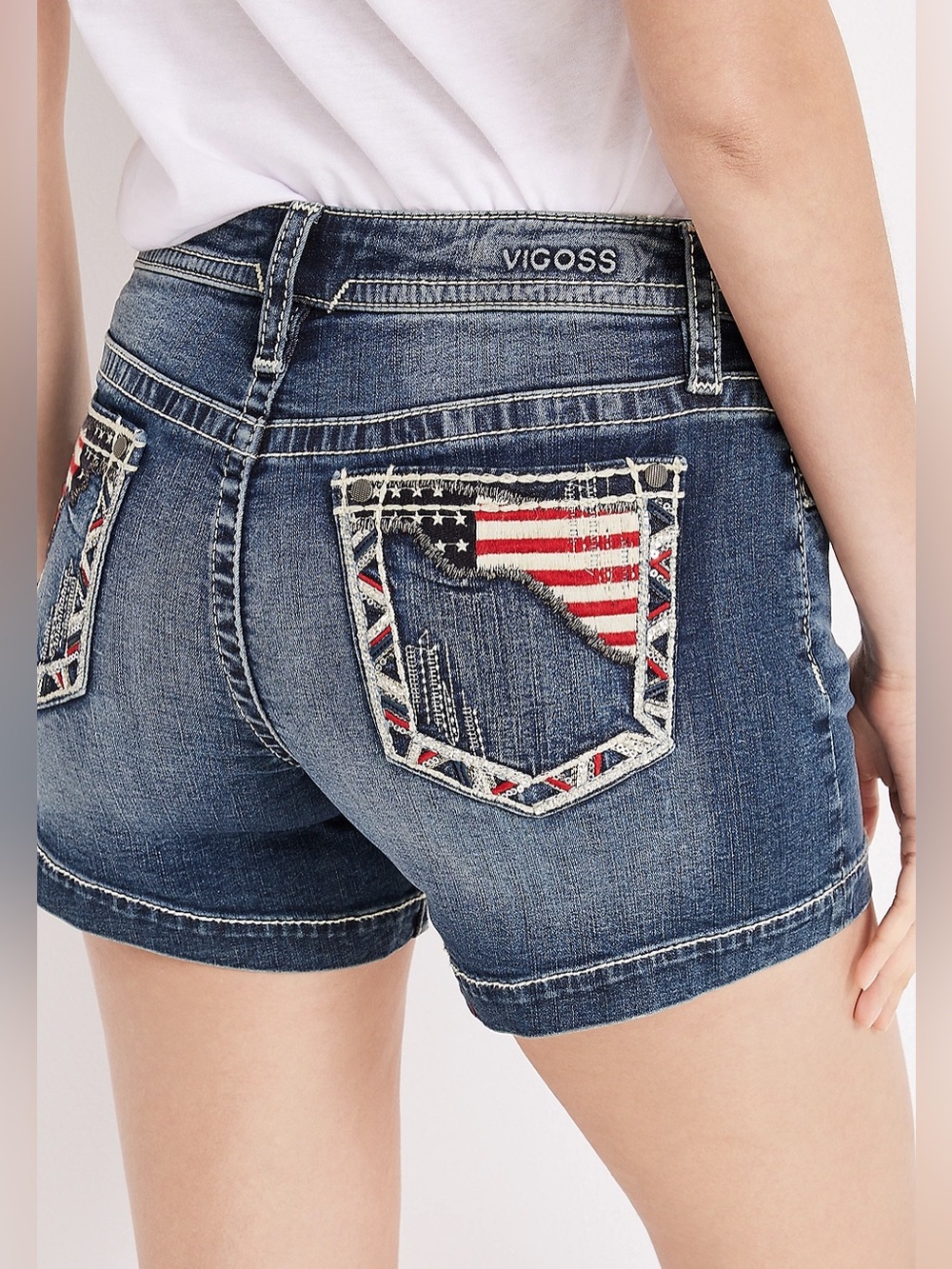Vigoss American flag embroidered stretch jean shorts 16